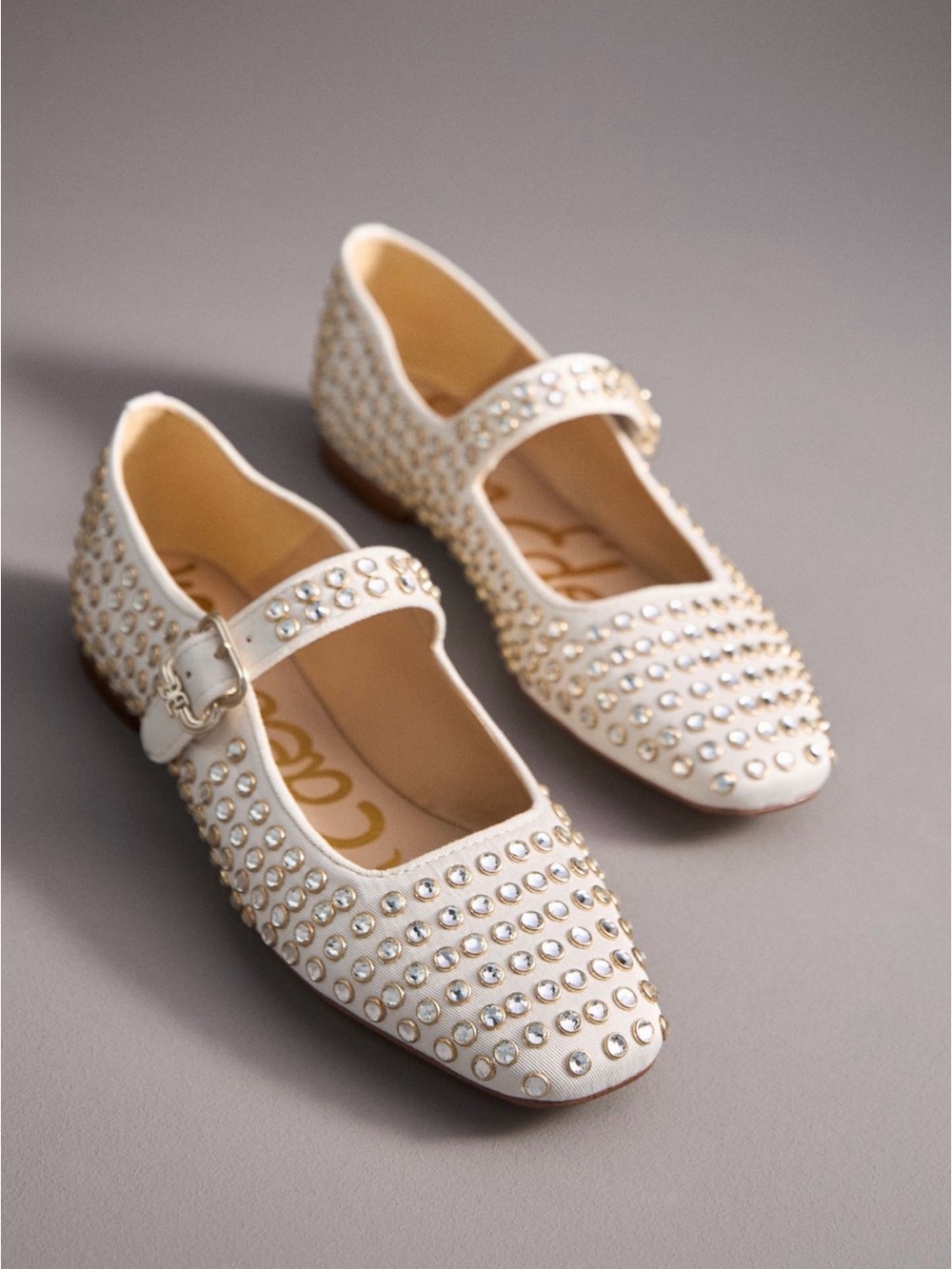 Sam Edelman Michaela Gem Mary Jane Flats in Ivory | Size 8.5